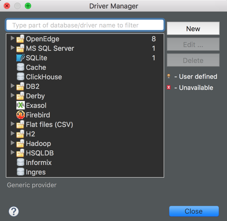 DBeaver Driver Manager drivers